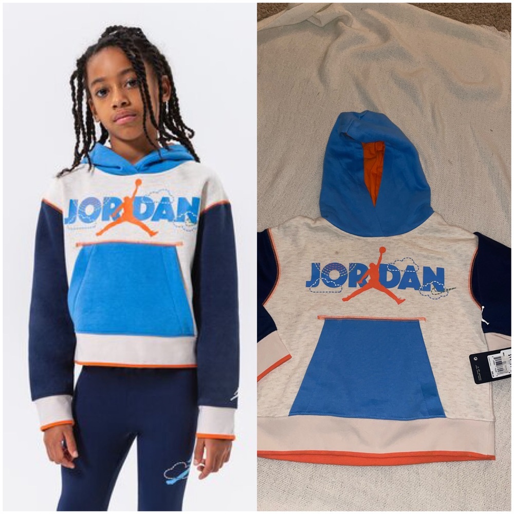 Jordan Pale Ivory Heather Backyard Adventure Boxy Fleece Girls Hoodie Size M